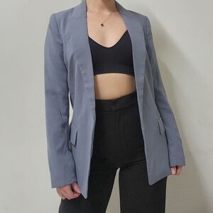 H&M Blue-Gray Open Front Blazer – Size 0, Tailored Fit, Fully Lined